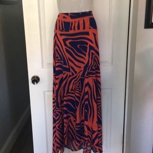 Lularoe Orange and blue patterned maxi skirt